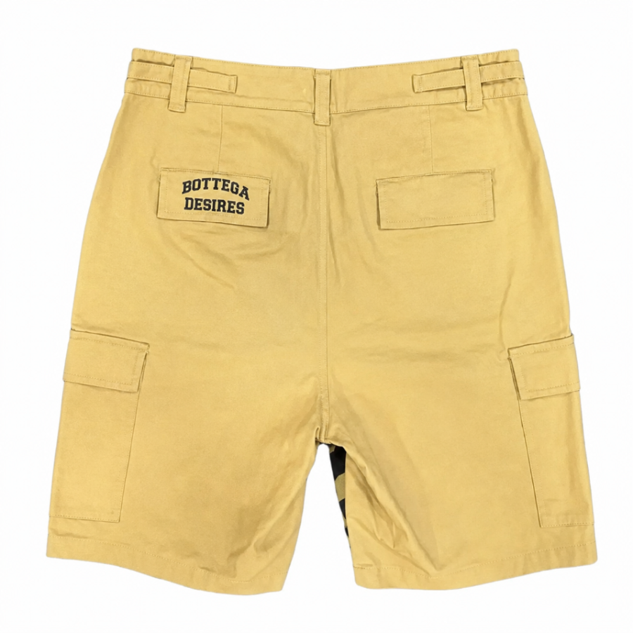 BOTTEGA DESIRES CAMO CARGO SHORTS