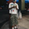 Bottega Desires Distressed Camo Cargo Shorts
