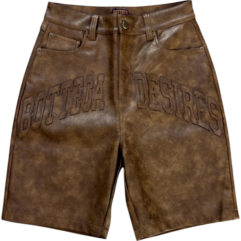 Bottega Desires Brown Embossed Leather-Look Shorts
