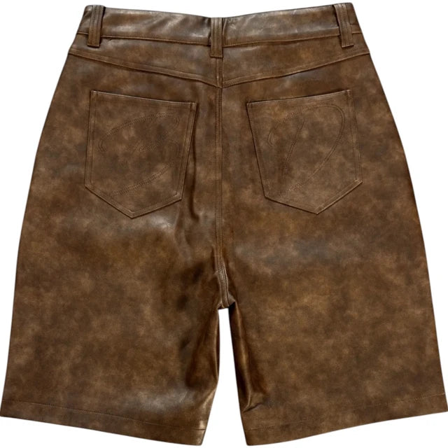 Bottega Desires Brown Embossed Leather-Look Shorts
