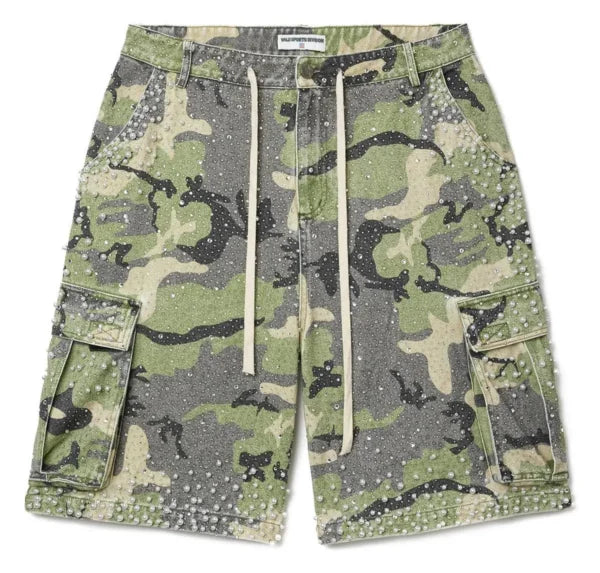 Bottega Desires Army Camo Cargo Shorts